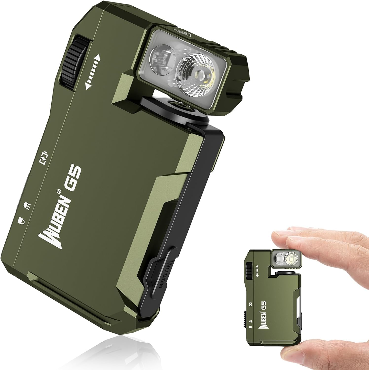Wuben G5 Lanterna LED Recarregável 400 Lumens, Edc com Fonte de Luz Dupla Rgb, Lanterna de Bolso Plana Magnética e Chaveiro, Portátil para Acampamento, Emergências e Uso Doméstico (Verde)