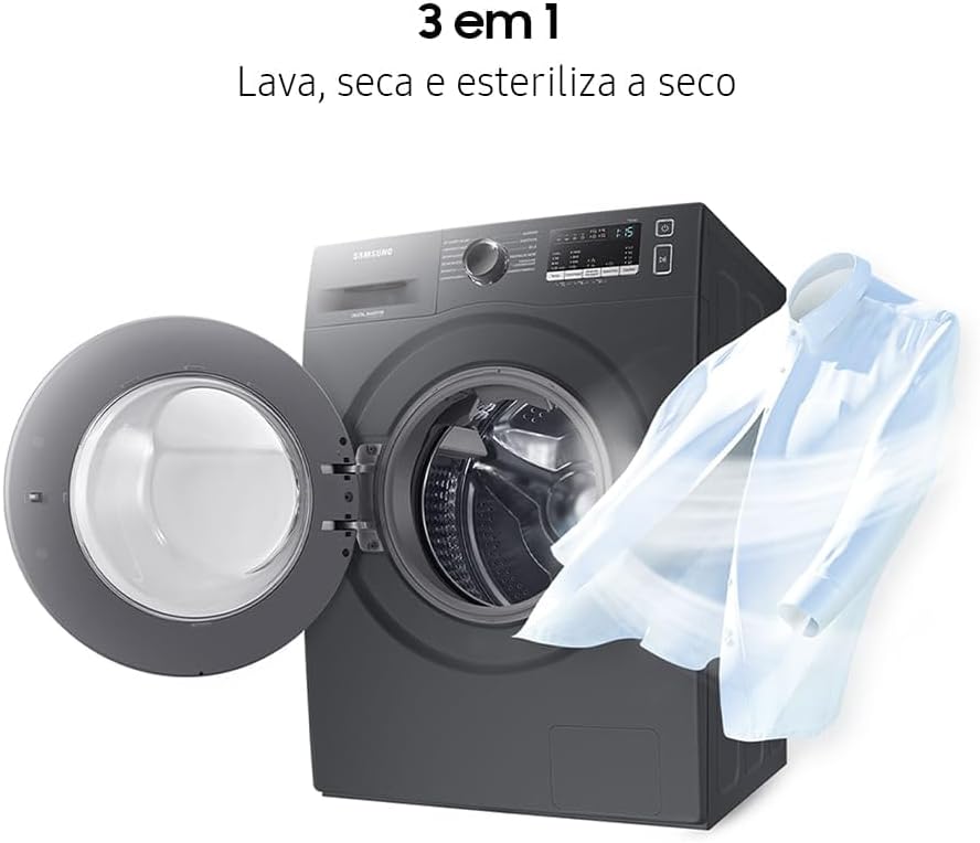 Ajuda a destacar dimensões aparentes, ocupação de espaço e integração em lavanderias compactas.