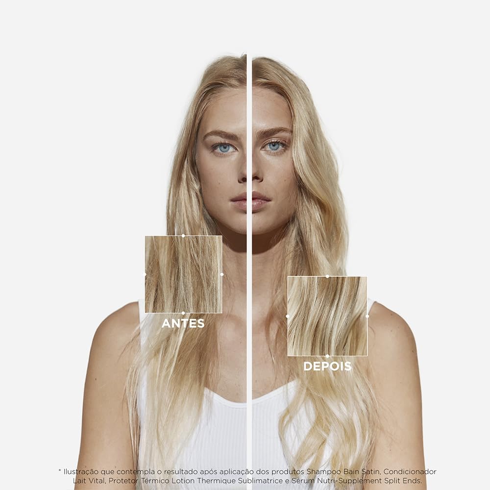 Evidencia o posicionamento do shampoo e as informações principais do frasco.