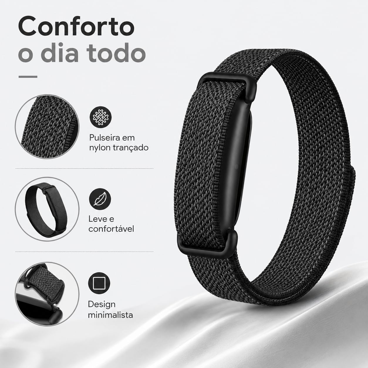 Ajuda a destacar conforto, leveza e perfil baixo para uso contínuo.