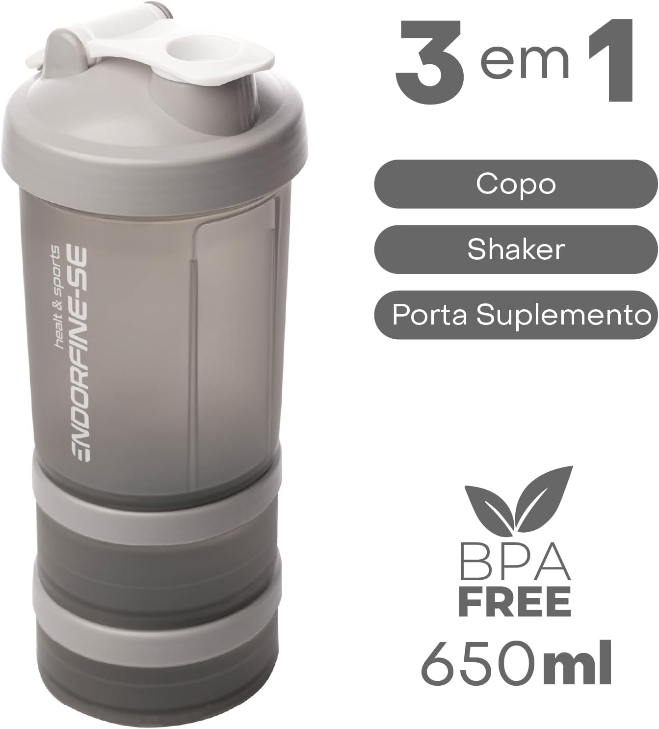 Ajuda a entender ergonomia, pegada e proporção da garrafa de 650 ml.
