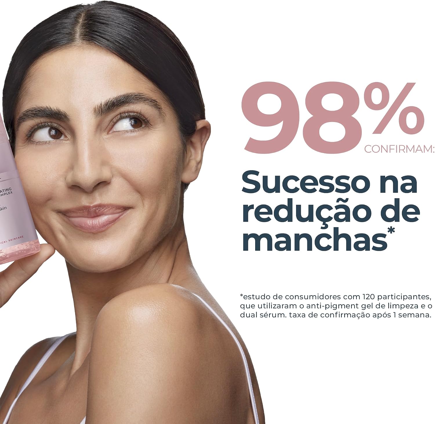 Destaca detalhes como nome da linha, proposta de ação esfoliante e possíveis claims de uso diário.