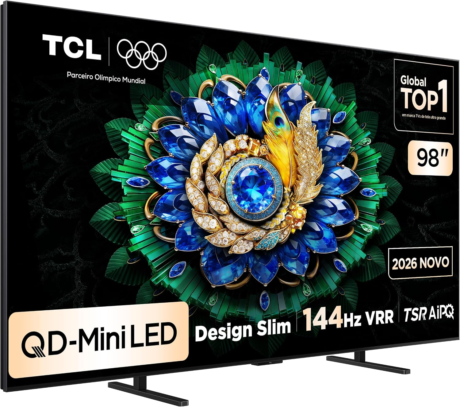 Mostrar como a TV fica em uma sala real e reforçar a proposta de tela gigante para cinema em casa.