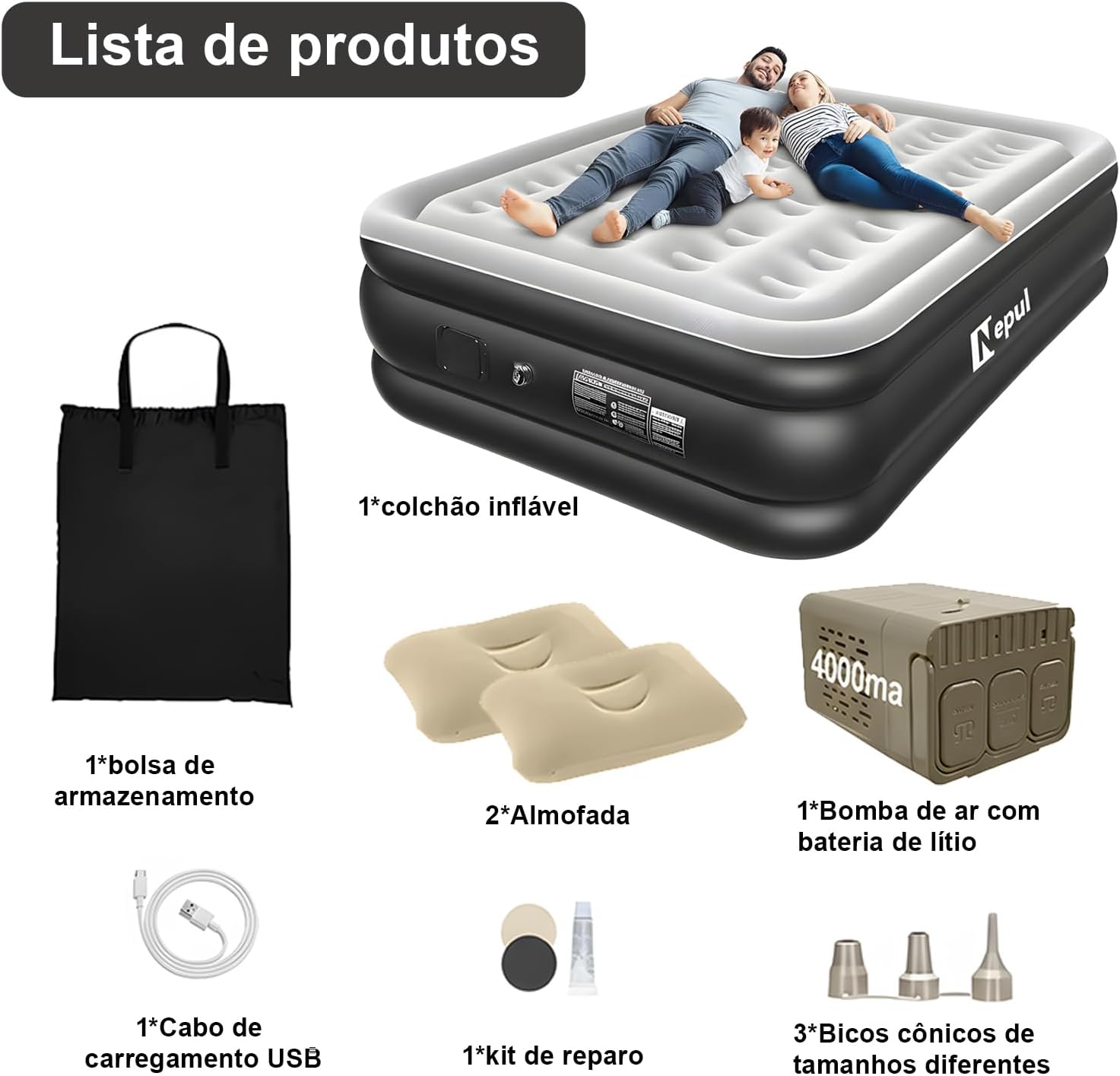Ajuda a destacar dimensões, proporção para casal e presença física do colchão já montado.