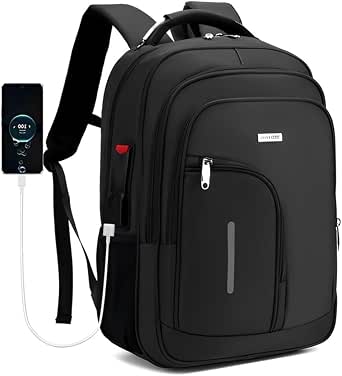 Mochila Masculina Reforçada Executiva Grande Mochila para Notebook Trabalho Viagem Escola com Cabo de Aço Impermeável Antifurto com Saídas USB/Fone de Ouvido Unissex